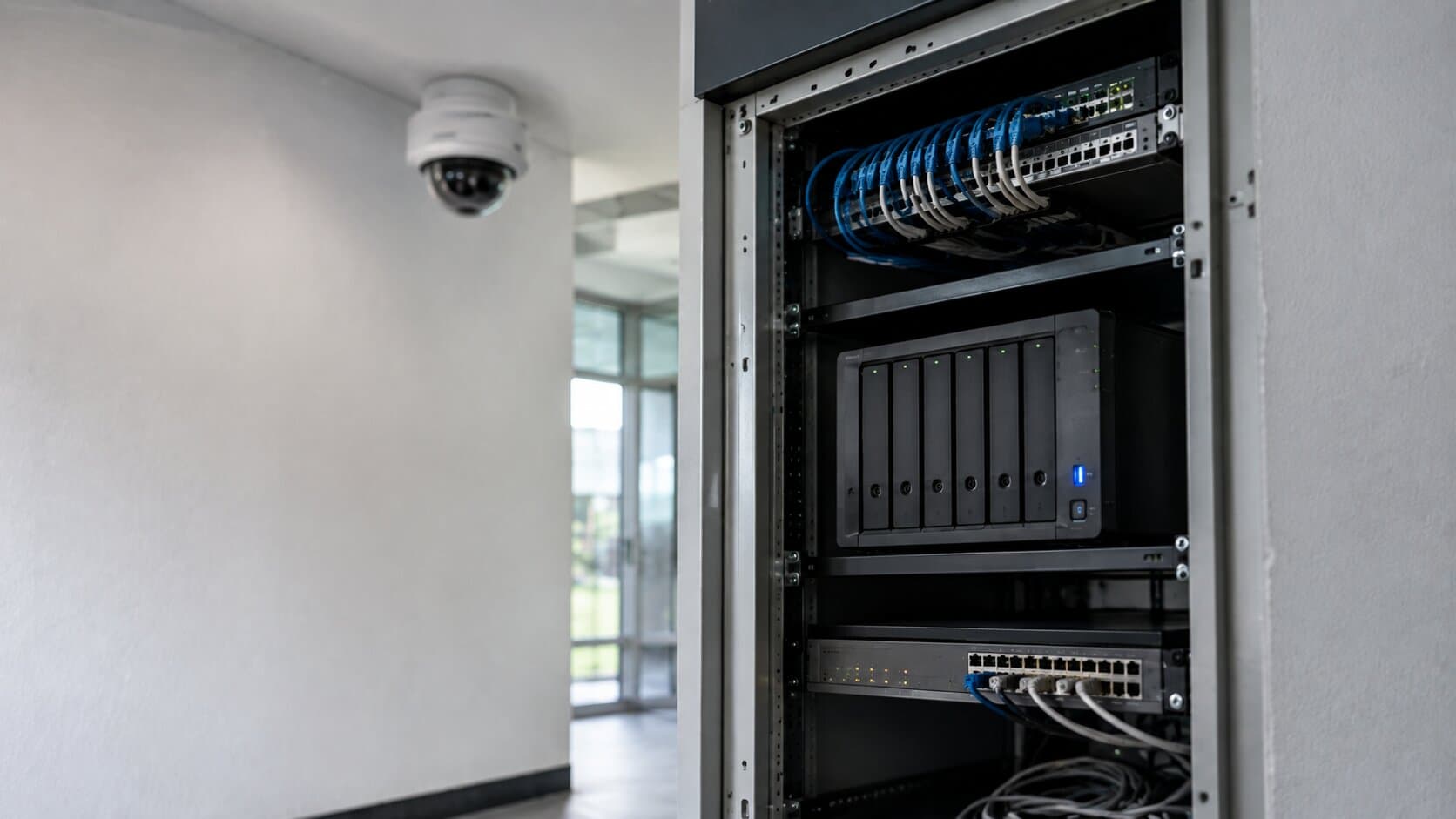 Professionelle Videoüberwachung mit zentralem Netzwerkspeicher und Überwachungskamera